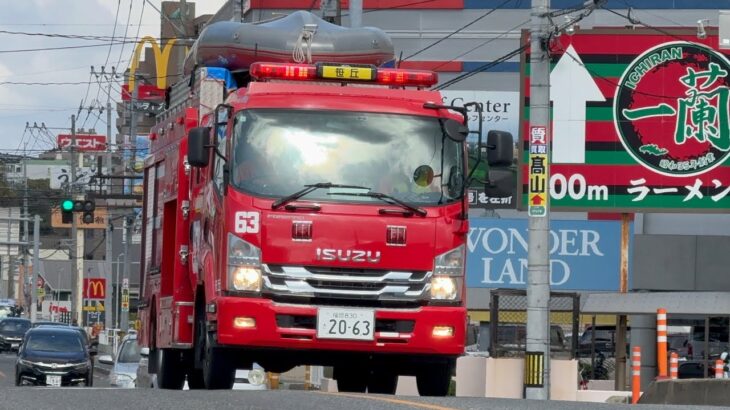 【福岡市消防局】水難事故事案に出動！中央本署笹丘出張所 救助3・P63 緊急走行