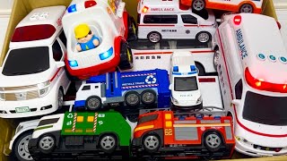 消防車、ゴミ収集車、救急車のサイレンボタン押して緊急走行！坂道走る。Fire Truck, Garbage Truck, and Ambulance Race Down the Hill