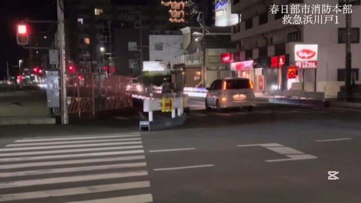 【救急・出動】夜間でも救急要請がひっ迫し転戦出動、ハーモニックにモーターサイレン響かせて現場急行　救急浜川戸1出動シーン