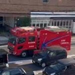 消防車2台　救急車　緊急走行　ポンプ車　化学車