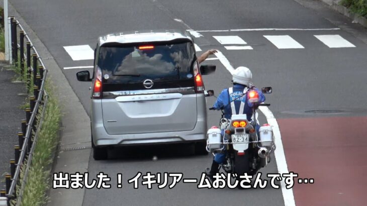 【踏切の一方通行出口から危険な逆走！！！】交差点内で追い越しをするスクーターに白バイ隊員さんが怒る！！！白バイの目の前で停止線をノーブレーキで突破したセレナが一時不停止で捕まる瞬間！！！