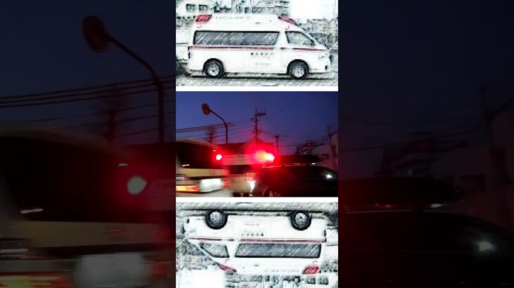 夕方の街を緊急走行する東京消防庁の救急車