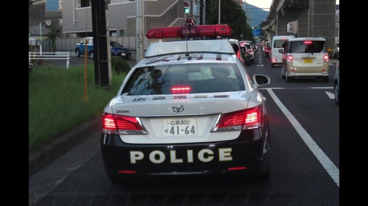 目前のパトカーが緊急走行開始！　policecar
