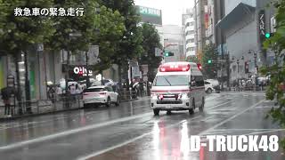 横断する歩行者の間を緊急走行する救急車！渋谷駅前スクランブル交差点より