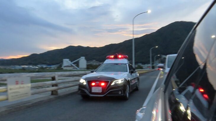 パトカー2台が橋上で緊急走行！　policecar