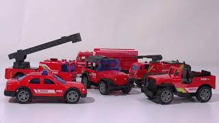 Lots of fire truck miniature cars! A fire truck makes an emergency run with the sound of a siren!