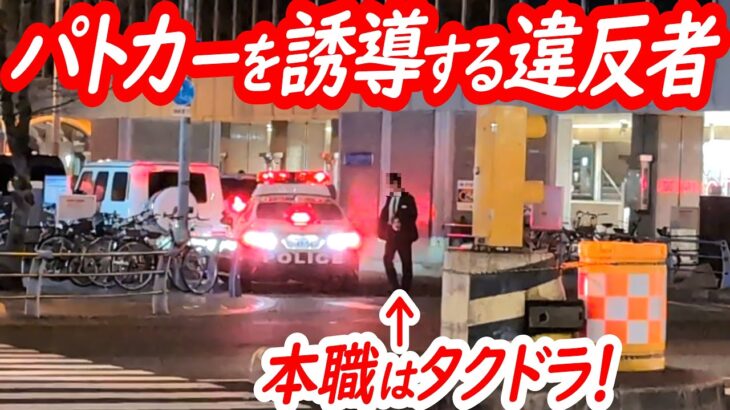 轢かれるつもりか！？いきなりパトカーの後ろに回って誘導し始める違反者タクシードライバー！＋転回禁止交差点を転回したエブリイ検挙の瞬間！【パトカーによる取り締まり２連発！】