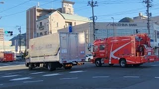 消防車3台　救急車　緊急走行　ポンプ車　化学車　レスキュー車