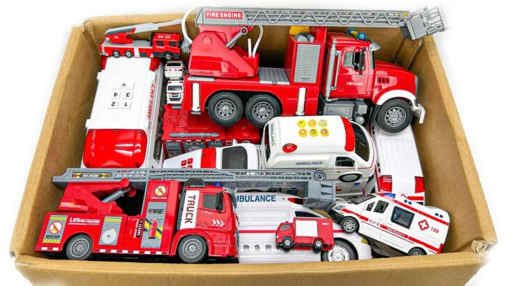 消防車と救急車ミニカーが箱いっぱい！サイレン鳴る☆緊急走行テスト｜Fire Truck & Ambulance Mini Cars Emergency Run with Siren Sound