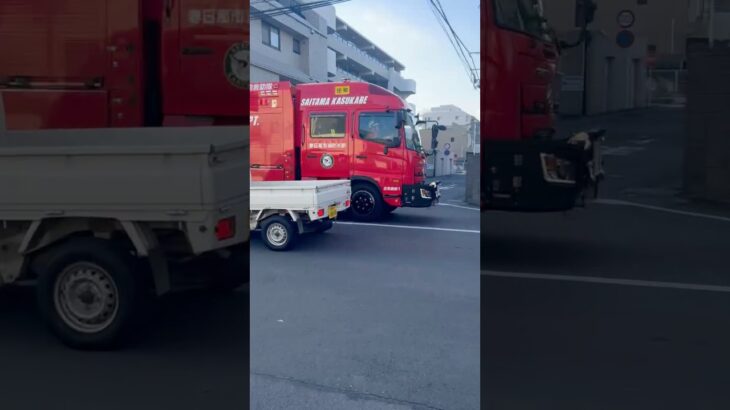 【火災入電！】春日部市消防本部　救助工作車。庄和救助1。警鐘あり。緊急走行シーン！