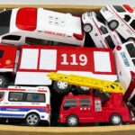 箱に集めた救急車・消防車のミニカー走る☆坂道緊急走行テスト☆Ambulance and fire truck toy car collection running with sound test!