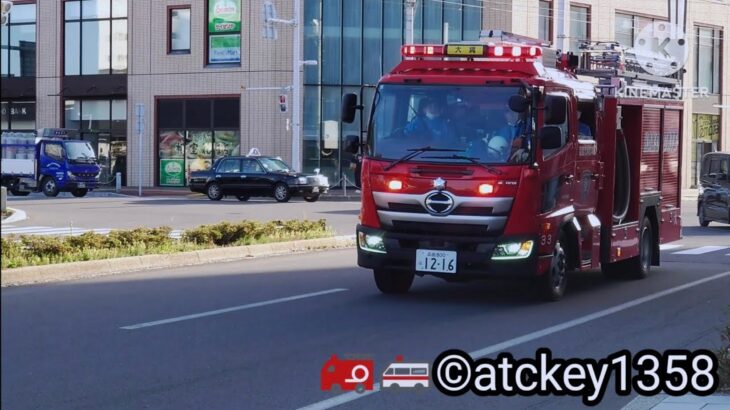 早朝の函館駅前に鳴り響く🚨サイレン PA連携で緊急走行する🚒函館消防のポンプ車🚑️