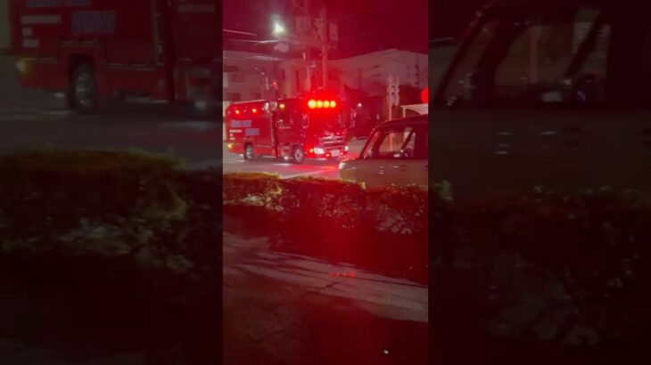 【夜のPA連携！】春日部市消防本部。救急車(救急春日部東1) 消防車(春日部東1) 緊急走行🚨視聴者提供。