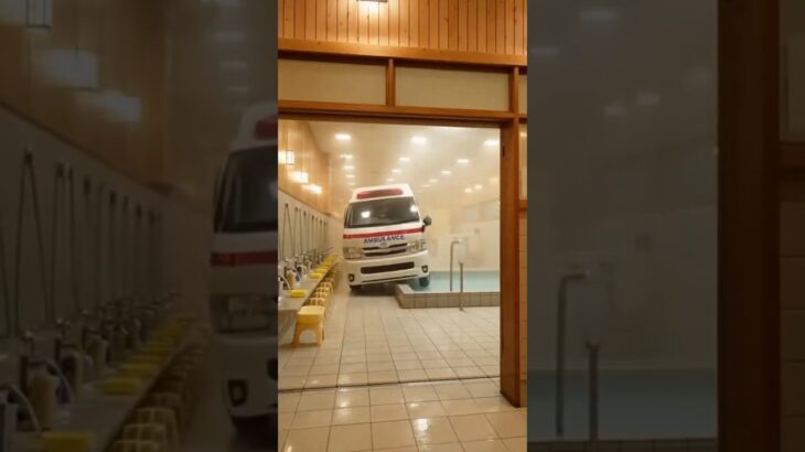 #救急車 が銭湯で緊急走行！ #ambulans #ambulance  #sora2 #ai動画 #aishorts