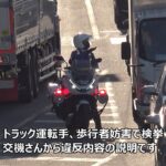 【僅か数秒の違いで明暗が分かれた取締り！】トラックが横断歩道を減速すらせずに通過した結果、歩行者妨害で白バイに検挙された瞬間！