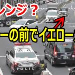 まさか正面からパトカーに見られてたなんて…黄色線を車線変更する軽自動車が検挙される