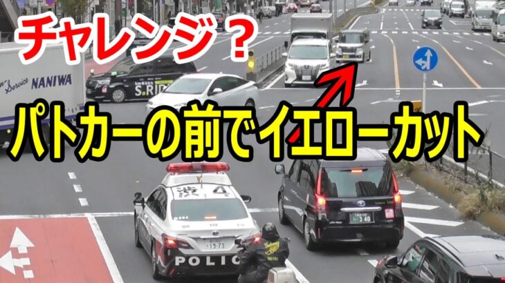 まさか正面からパトカーに見られてたなんて…黄色線を車線変更する軽自動車が検挙される