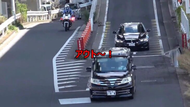 【セーフとアウトの車】もう一度、教習所からやり直した方が良いと思ったセレナの違反者が一時停止無視で白バイに検挙される瞬間!