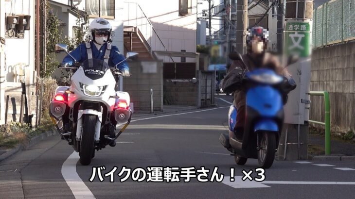 【バイクの運転手さん!】スクールゾーンに立て続けに違法進入したクラウンと原付を白バイが2台まとめて通行禁止違反で道連れ検挙の瞬間!ナンバー跳ね上げヤンキースクーターはスルー…