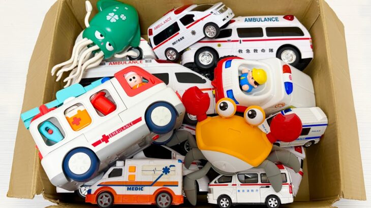 いっぱい走る！楽しいおもちゃと救急車のミニカーで坂道走行！Lots of action! Fun toys and mini ambulance cars race down the slope!