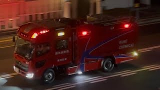 消防車3台　パトカー　緊急走行　化学車　指揮車　ポンプ車