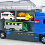 トミカ☆人気ミニカーをコンボイに収納！緊急走行ミッションスタート☆Popular Tomica cars loaded into convoy emergency driving