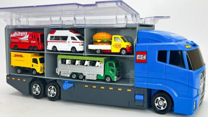トミカ☆人気ミニカーをコンボイに収納！緊急走行ミッションスタート☆Popular Tomica cars loaded into convoy emergency driving