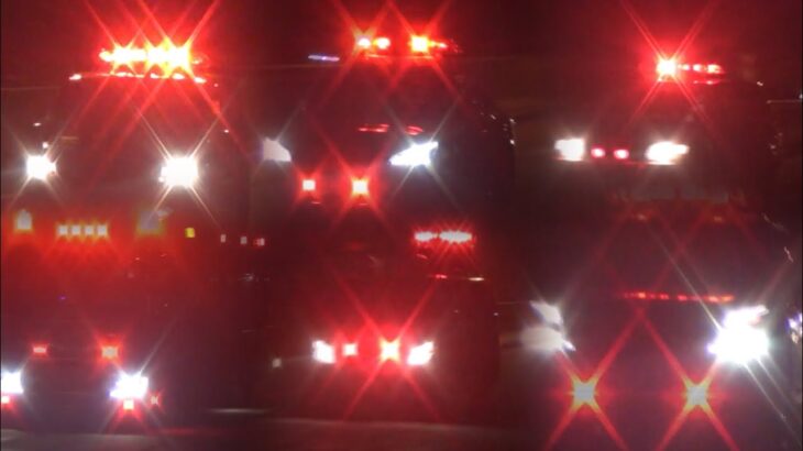 【緊急走行】7台の緊走！交通事故発生。深夜に響き渡るサイレン音 ミニパト、210系クラウンパトカー、東指揮1、東救助1、事故処理車、エクストレイル、原別救急1 青森地域広域事務組合消防本部 青森県警察