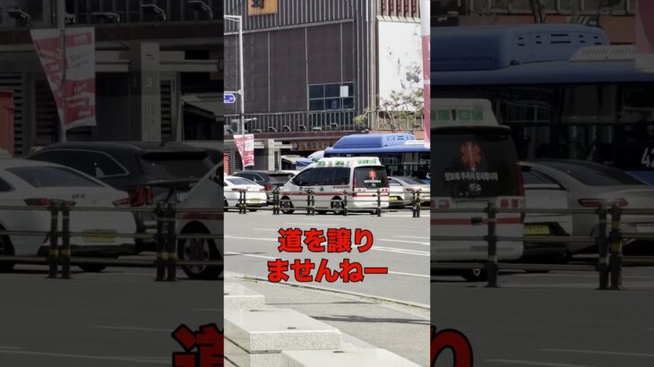【衝撃】救急車を完全に無視するタクシー！韓国・東大門 デザインプラザ(DDP) 前を駆け抜ける救急車だが道を譲らないタクシーに足止めを喰らう