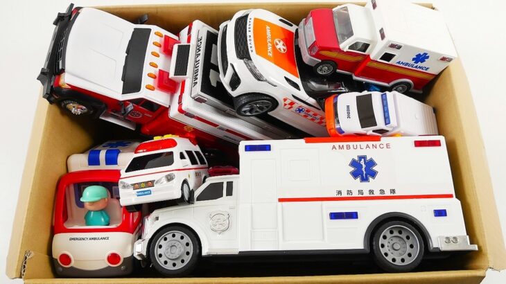救急車のミニカーが走る！緊急車両 はたらく車 坂道走行 サイレン音☆