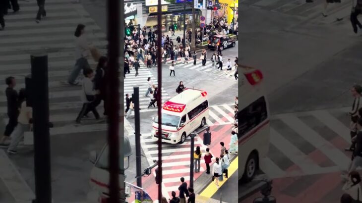 【緊走】渋谷109前を突破する救急車！東京スクランブル交差点の緊迫シーン / Ambulance speeding through Shibuya 109, Tokyo