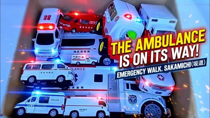 救急車のミニカー走る！ 緊急走行。坂道 走行テストします次 Ambulance minicar runs on the slope in an emergency with sirens on!