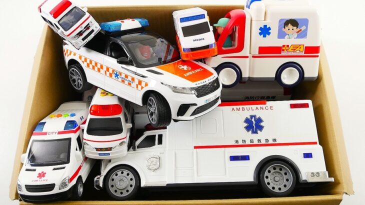 救急車のミニカーが走る！緊急車両走行テスト☆はたらく車☆パトカー☆サウンド＆ライト☆
