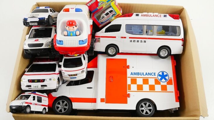 救急車のミニカーが走る！緊急走行テスト☆はたらく車☆レトロパトカー☆サイレン音☆