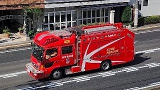 消防車2台　パトカー　緊急走行