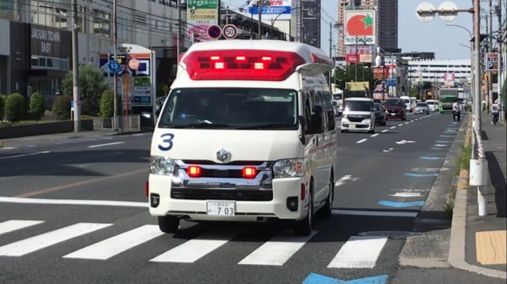 【緊急走行】守口生野記念病院に到着！守口市門真市消防組合　救急3（C−CABIN救急車）