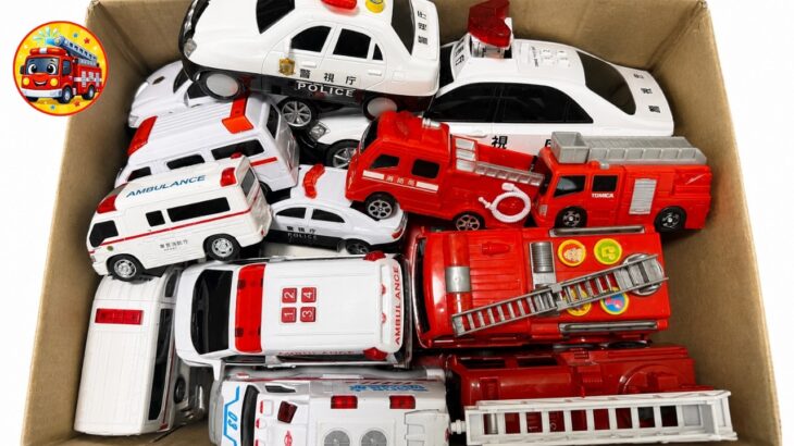 🚑🚒🚓 救急車・消防車・パトカー大集合！白と赤のミニカーを色分けして箱に集めてサイレン緊急出動＆坂道走行テスト