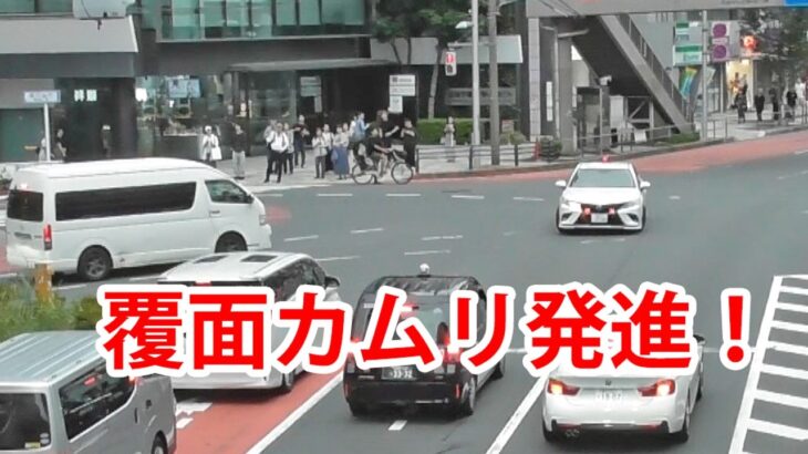 覆面カムリ緊急走行！黄色線の車線変更、二段階右折のスクーター検挙2連発！交通違反は見逃さない交通機動隊