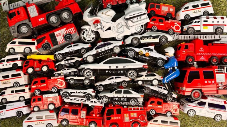 はたらくくるま パトカー 救急車 消防車 坂道を緊急走行テスト Ambulance, Fire Truck & Police Car Mini Cars Race Down the Slope!