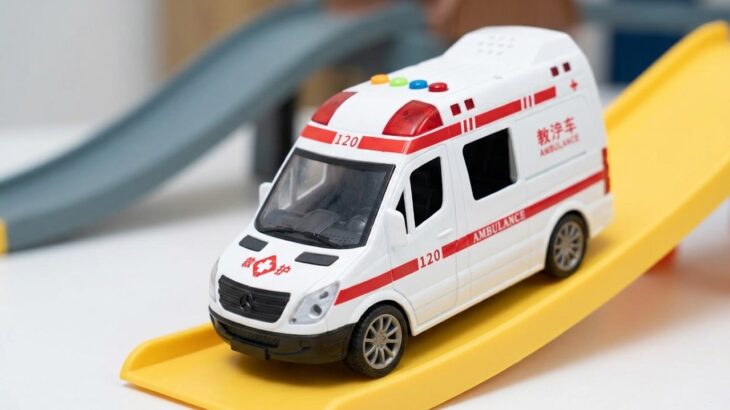 救急車のミニカー走る☆緊急走行テスト☆坂道走る｜ Ambulance miniature car runs! Emergensy driving test