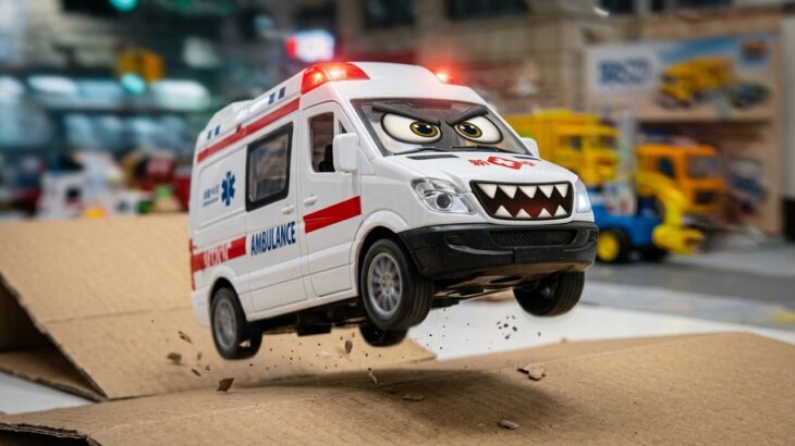 救急車のミニカー走る！緊急走行。坂道走行テストします☆ Ambulance minicar runs on the slope in an emergency with sirens on!