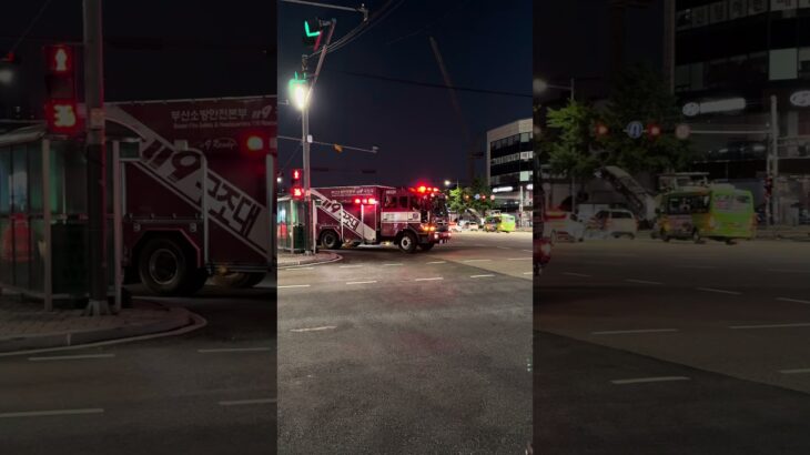 韓国釜山ドンレ消防署所属の救助工作車緊急走行(爆音エアホーン🚨)#韓国 #消防 #消防車 #緊急車両 #緊急走行 #firetruck #소방차 #긴급출동 #responding #shorts