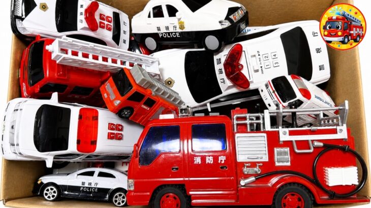 🚒🚑🚓 消防車・救急車・パトカーのミニカーを箱に集めてサイレン緊急出動＆坂道走行テスト☀️夏休みのおうち遊び【子供向け】