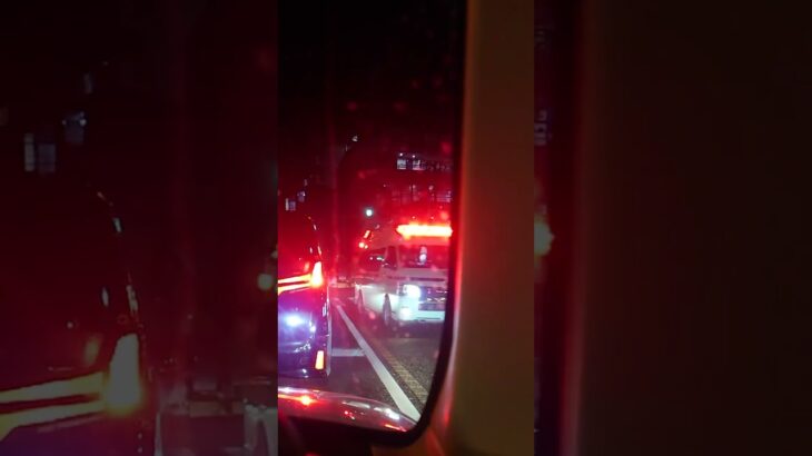 ハーモニックサイレンを鳴らし緊急走行するハイメディック救急車【苅田救急隊・藤沢市消防局】