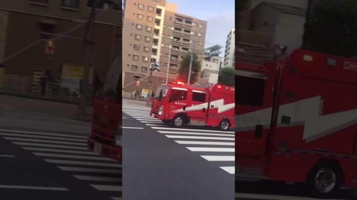 いすゞエルフ消防ポンプ車緊急走行