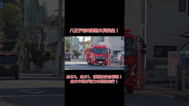 八王子市内建物火災発生！由木2、由木1、任務は安全管理！由木中隊が迫力の緊急走行！#緊急走行 #火災 #東京消防庁 #消防車