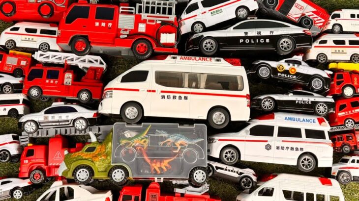 救急車 消防車 パトカー ミニカー チェックして緊急出動！坂道走行！恐竜もいるよ🦖Ambulance, Fire Truck & Police Car! Emergency Dispatch! 🚑🚒🚓