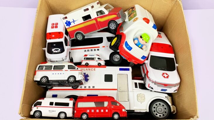 救急車（ミニカー）たちが坂道走る。緊急走行テスト。サイレン鳴る トミカMiniature ambulances drive up a hill. Emergency driving test.