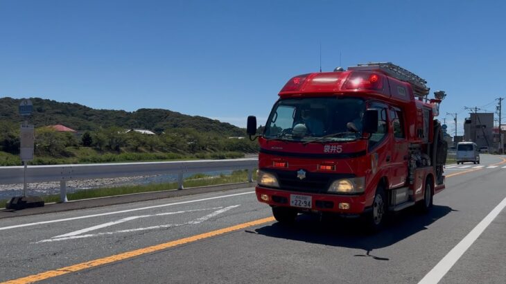 【消防車緊急走行】猛暑日にPA連携入電‼︎MK-10が山にこだまする！