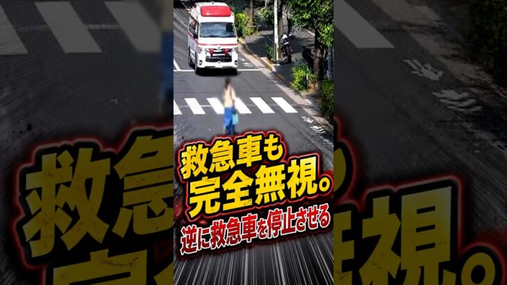 緊急走行中の救急車を止める女性🚑 救急車も気にせず